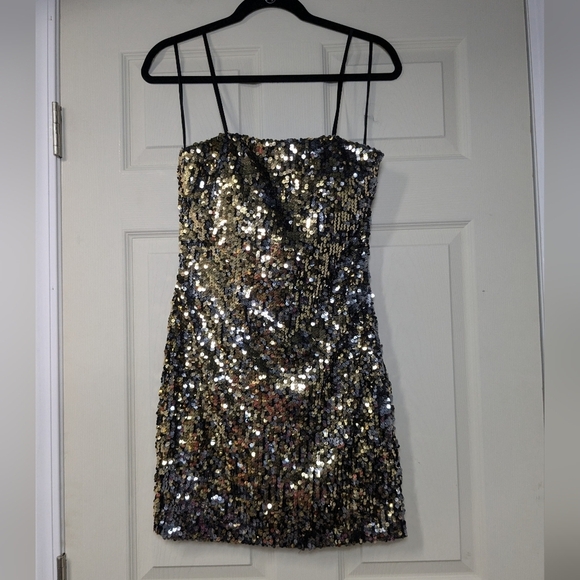 La Femme 15943 Black and Gold Sequin Strapless Mini Dress Size 2 Party Cocktail - Picture 3 of 8
